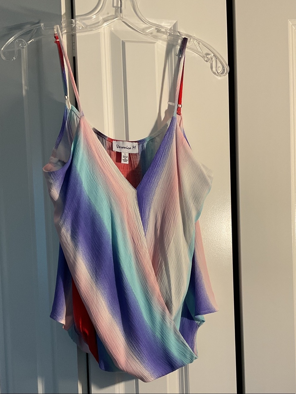 Veronica M Pastel Multicolor Striped Wrap Cami in Pink, Blue, Purple, Mint